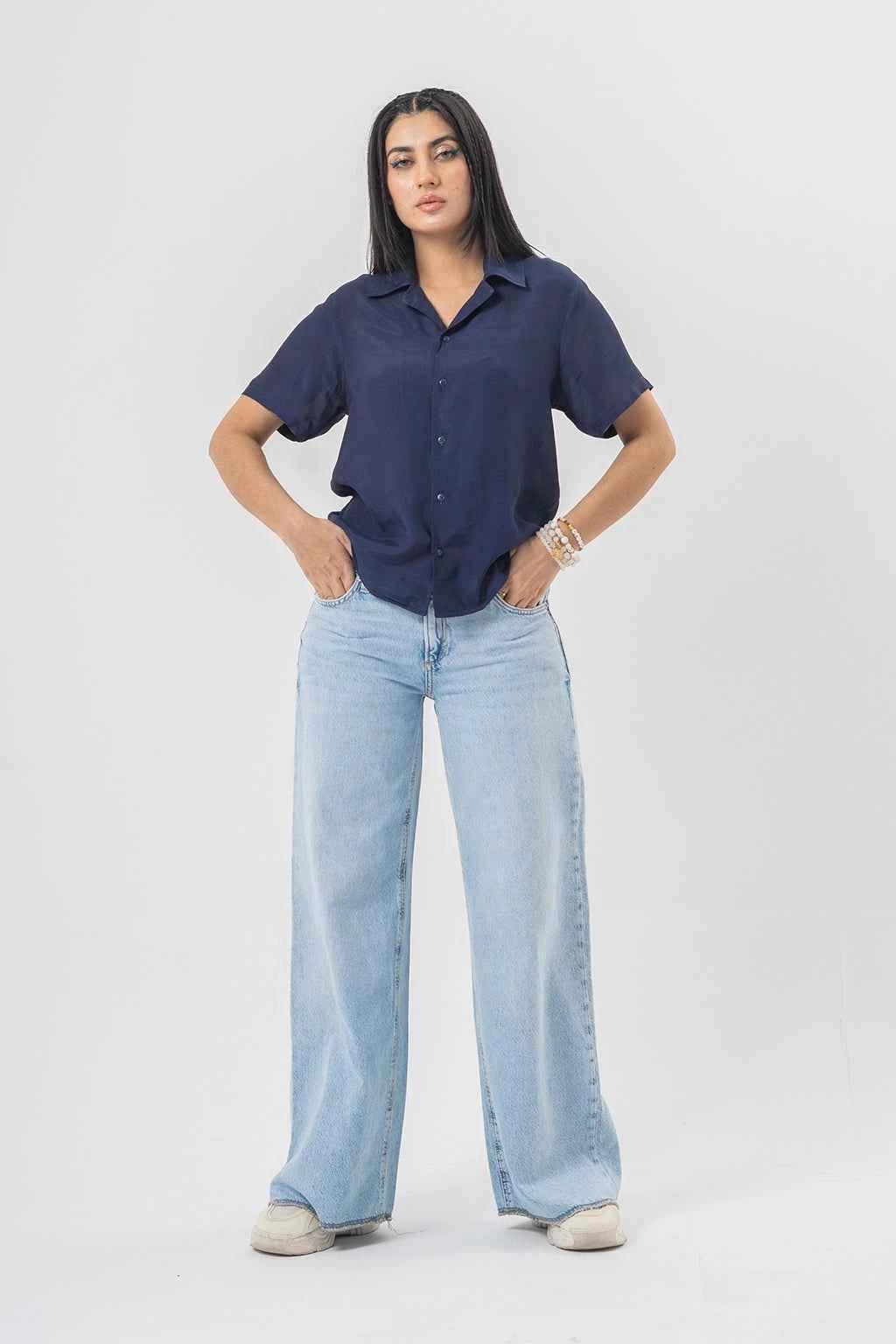Wide-Leg Light Blue Jeans