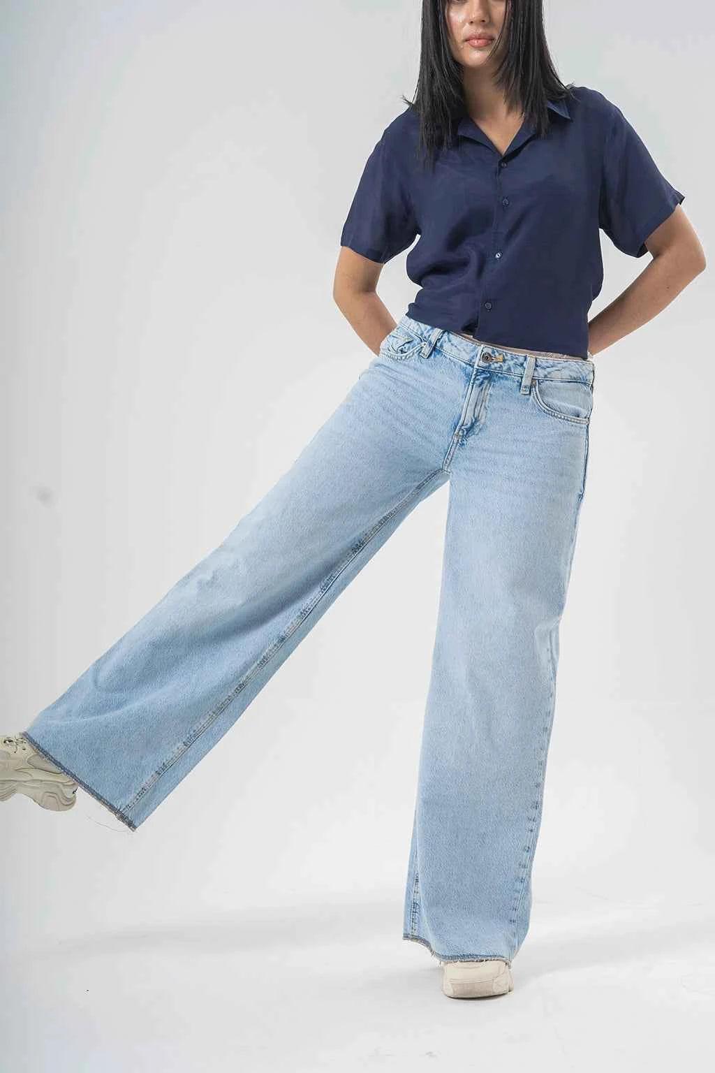 Wide-Leg Light Blue Jeans