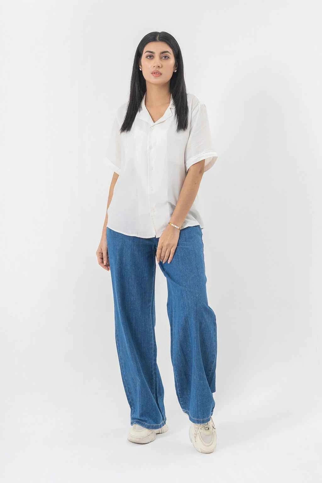 Relaxed Wide Leg Blue Denim Pants