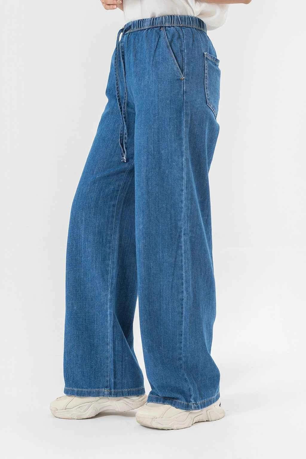 Relaxed Wide Leg Blue Denim Pants