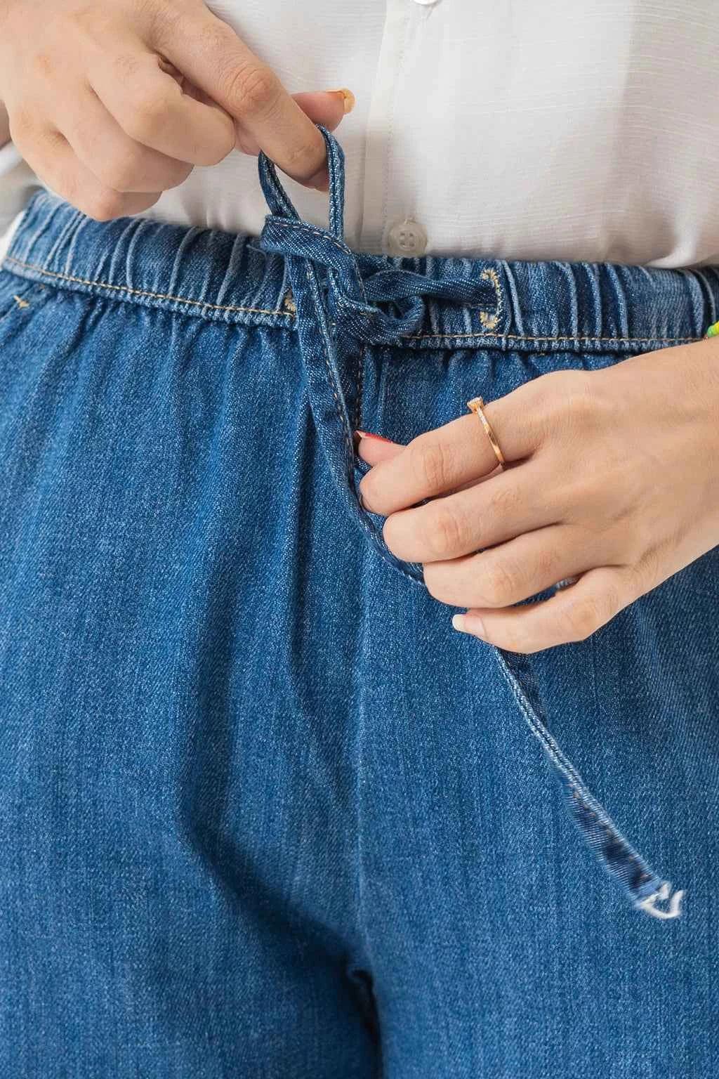 Relaxed Wide Leg Blue Denim Pants